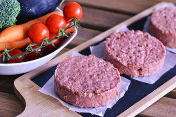 Vegan burger or plant based hamburger raw patty 