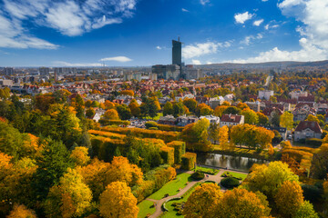 Beautiful scenery of the autumnal park in Gdansk Oliwa. Poland