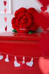 Decorations for valentine's day, heart envelopes, roses, scrapbook