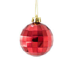 Red Christmas disco ball isolated on white background.