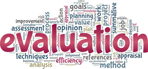 Evaluation vector illustration word cloud isolated on a white background.