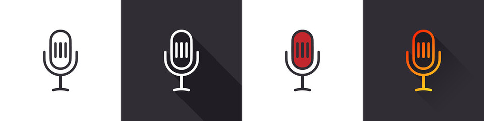 Microphone icons. Podcast icons. Trendy design. Flat design microphone icons. Concept illustration. Vector illustration