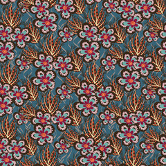 Vector whimsical tropical floral seamless pattern background.