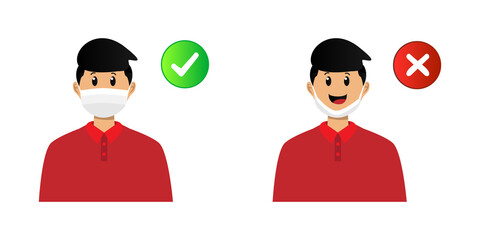 How to wear face mask properly illustration man design