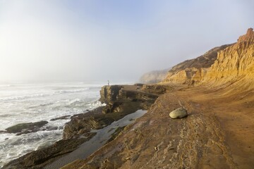 Misty Southern California Pacific Ocean Coastline and Tide Pools Beach Seascape at Point Loma, San Diego