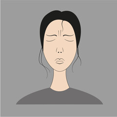 Woman with stressed unhappy face. Vector flat illustration.