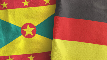 Germany and Grenada two flags textile cloth 3D rendering