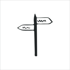 Doodle direction sign. Hand-drawn street sign. Vector illustration.
