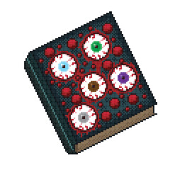 A horror-eyed book pixel art. Vector picture. Eyes book picture. Happy Halloween. 