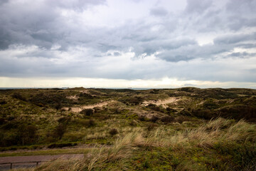 Autumn Dunes Landscape Cloudy Sky