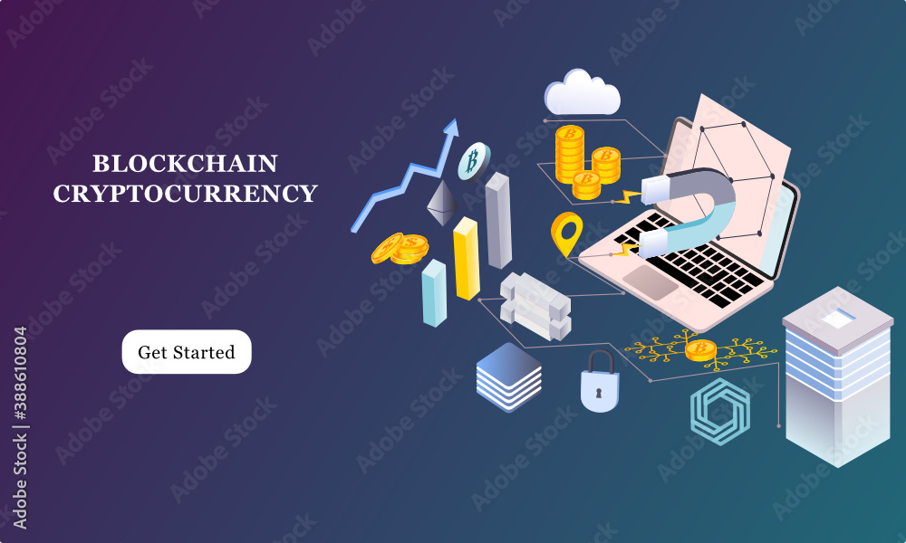 Poster modern flat design isometric background of blockchain and cryptocurrency for banner and website. lan