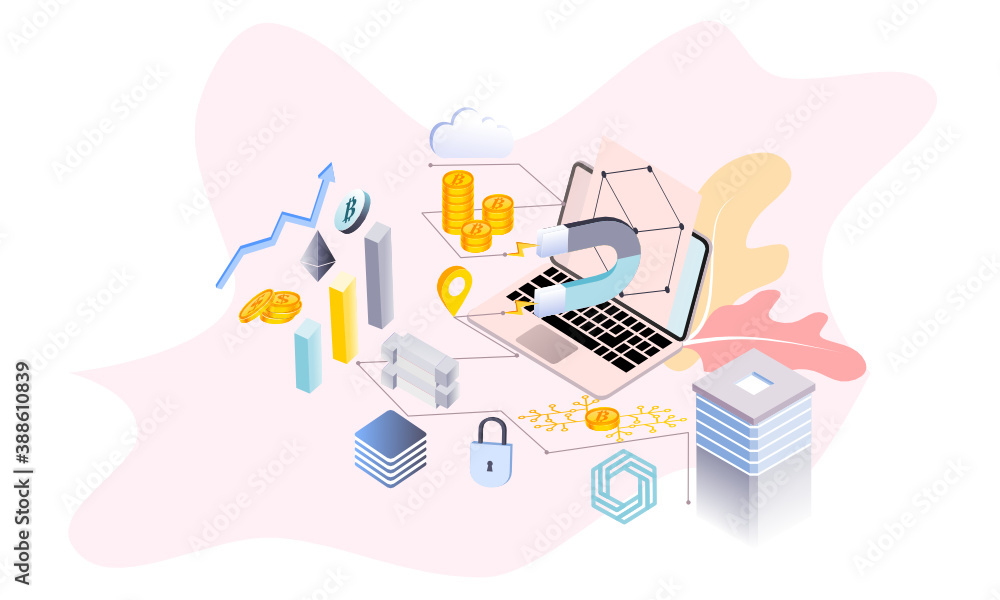 Poster modern flat design isometric background of blockchain and cryptocurrency for banner and website. lan