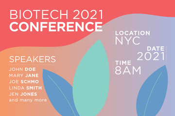 Biotech Conference Poster, Trade Show Landing Page, Conference Flyer Template, Gradient Leaf Poster Vector Illustration Background