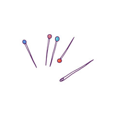 Needles and pins for sewing and embroidery, sketch vector illustration isolated.