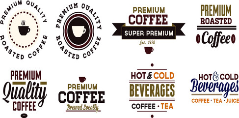 Set of Coffee Drinks Typography vintage retro labels elements 