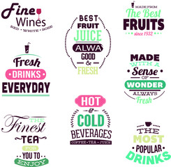 Set of drink vector typography labels and card