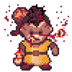 Injured person pixel art. Injured character. Falling eye character. Vector picture. happy Halloween pixel art.