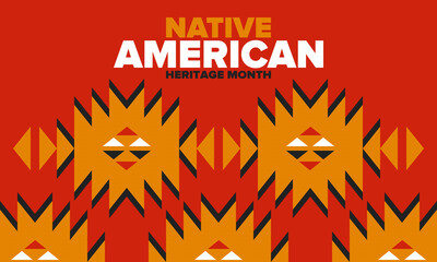 Native American Heritage Month in November. American Indian culture. Celebrate annual in United States. Tradition pattern. Poster, card, banner and background. Vector ornament, illustration