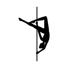 Black silhouette of woman dancing with pole vector illustration isolated. - obrazy, fototapety, plakaty