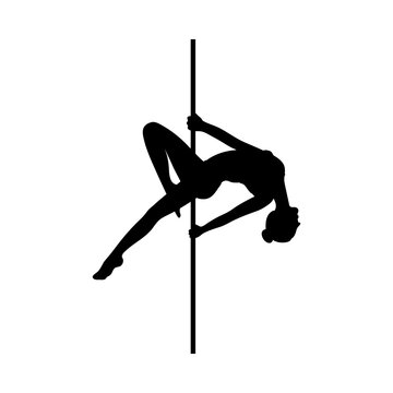 Black silhouette of slim pole dancer woman, flat vector illustration isolated.