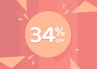 34% OFF Sale Discount Banner, Discount offer, 34% Discount Banner on pinkish background