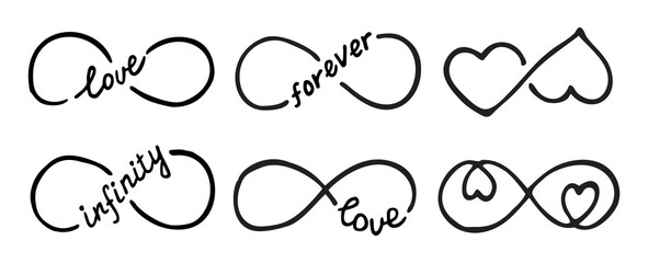 Infinity symbols with words love, infinity, forever