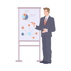 Man making business presentation, flat cartoon vector illustration isolated