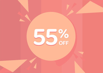 55% OFF Sale Discount Banner, Discount offer, 55% Discount Banner on pinkish background