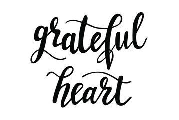 Grateful heart hand lettering vector for fall, autumn and Thanksgiving day season quotes and phrases for cards, banners, posters, pillow and clothes design. 