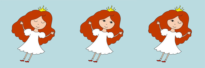 Hand-drawn winking princess doll set