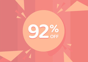 92% OFF Sale Discount Banner, Discount offer, 92% Discount Banner on pinkish background