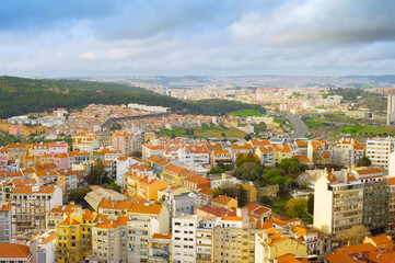 Fototapeta na wymiar Aerial view colorful Lisbon Portugal