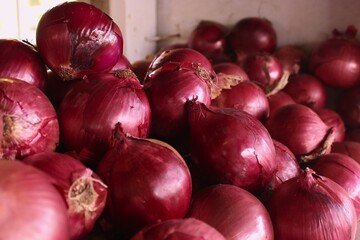 Up-close image of purple onions at a Farmer's Market in Wilmington, NC #2