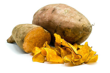 Sweet potato chips isolated on white background