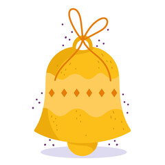 merry christmas, golden bell with bow decoration cartoon