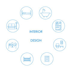 Vector illustration of roundrooms icons for interior design studio, web design, decoration, advertisement, flyer, price list, print shop, label or logo. Line art drawing 
