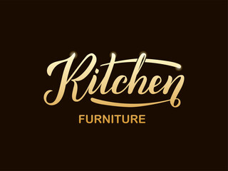 Vector illustration of kitchen furniture lettering for banner, logo, advertisement, price list, web design. Handwritten text for template, signage, billboard, print, flyer of furniture shop
