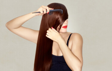 Fototapeta premium Keratin hair straightening and hair care concept