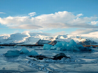 Incredible natural landscape largest glacier on the island in Iceland in winter