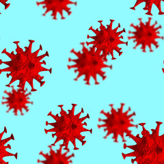 Seamless pattern in the form of coronaviruses. Covid-19 fly chaotically in space. 3d illustration.