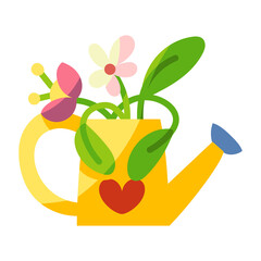 Isolated flowers in a watering can - Vector illustration