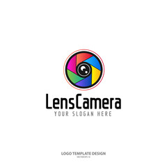 Colorful lens camera logo template design isolated on white background