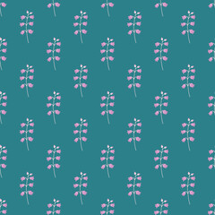 Bellflower seamless vector pattern in teal and pink
