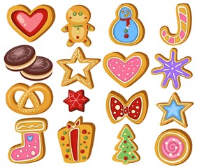 Set of gingerbread Holiday sweet cookie isolated . Vector illustration