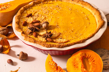 Sweet Homemade Thanksgiving Pumpkin Pie Ready to Eat