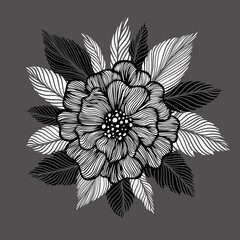 Monochrome floral abstraction. Graphic beautiful flower. Vector illustration