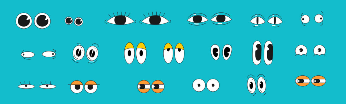 Vector illustration. A big set of cartoon eyes. 