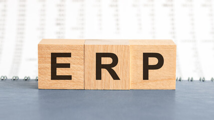 ERP text on wooden table for your desing, concept.
