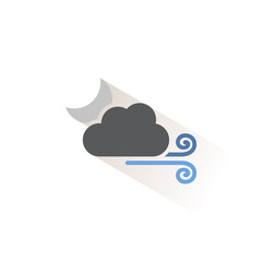 Wind, moon and cloud. Isolated color icon. Weather vector illustration