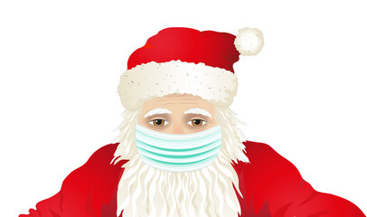 Weihnachtsmann mit Mund-Nasen-Schutz,
Weihnachtsmann Portrait,
Vektor illustration isoliert auf weißem Hintergrund
